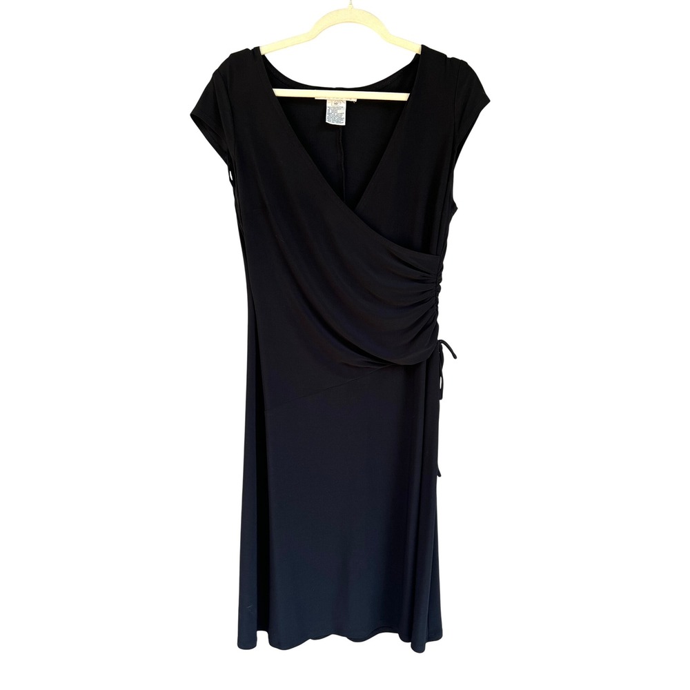 Evan Picone Black Dress 10 M LBD Ruched Tie Waist Career Cocktail 90's Y2K
